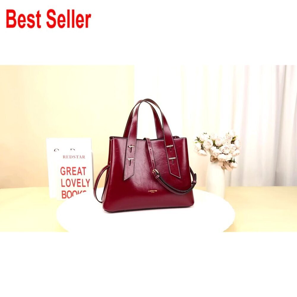 Genuine Leather Crossbody Satchel with Top Handle and Adjustable Strap - Picture 7 of 7